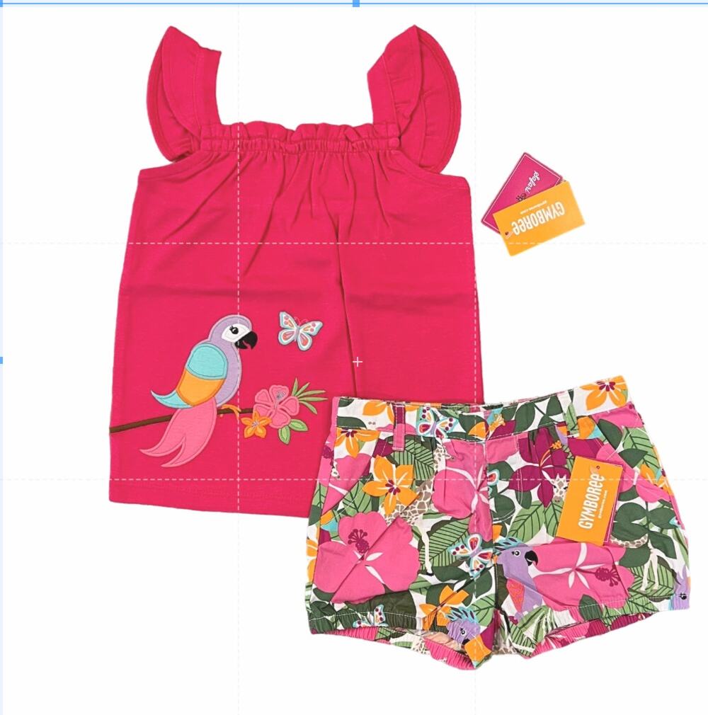 NWT Gymboree Parrot Ruffle Top & Tropical Flower Bubble Shorts